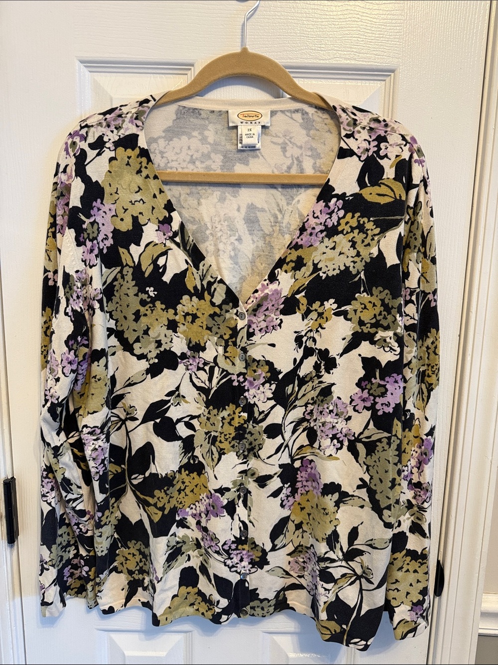 Vintage Talbots Floral Silk Blend Cardigan Sz 2X